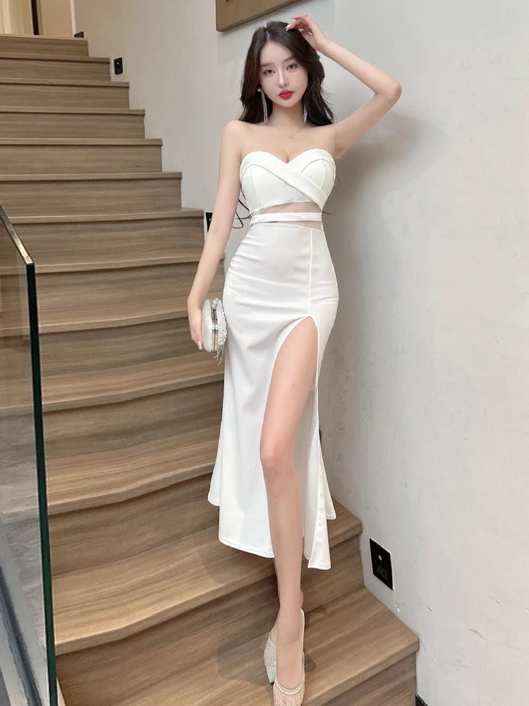 

Ele сексуальное длинное платье подружки невесты с открытой талией, асимметричная юбка с разрезом, сексуальное вечернее платье Bal Svel для женщин