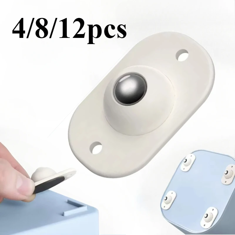 4/8/12Pcs Self Adhesive Caster Wheels Stainless Steel 360° Rotation Paste Wheels Sticky Pulley for Bins Storage Box Furniture