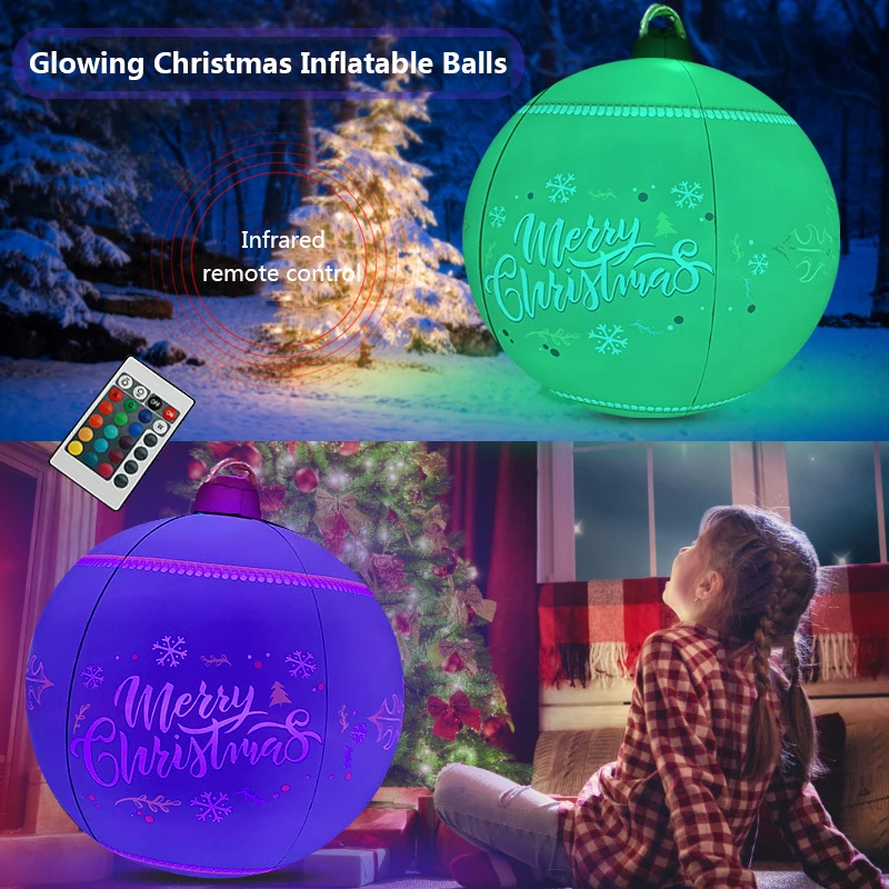 60CM Glow Christmas Decoration Ball PVC Inflatable Lantern With Rechargeable LED Light Remote Control Set For Outdoor Indoor