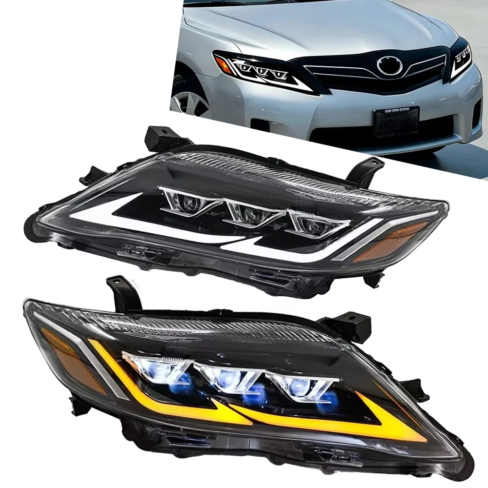 Triple Projector LED Headlight Assembly For US Version Toyota Camry 2008-2011 Dual Color White Yellow DRL Sequential Dynamic Turn Signal Plug And Play Canbus Waterproof Anti-Yellow Clear Lens Front Headlamp Auto Modification Replacement Lighting Parts