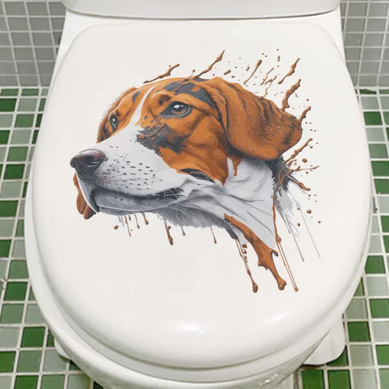 Hand painted hound simulation sticker waterproof bathroom toilet sticker bathroom self-adhesive painting