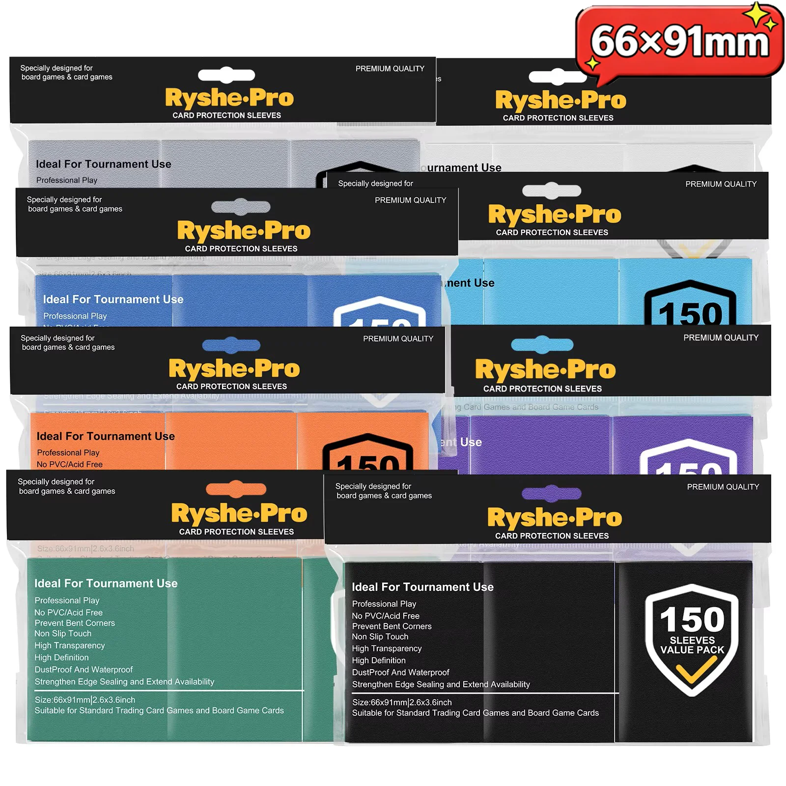 

RyshePro 150 шт., 66 × 91 мм, рукава для карт премиум-класса для MTG PKM Yugioh TCG, рукава для карточных игр, защита для бейсбольных видов спорта, волшебные карты