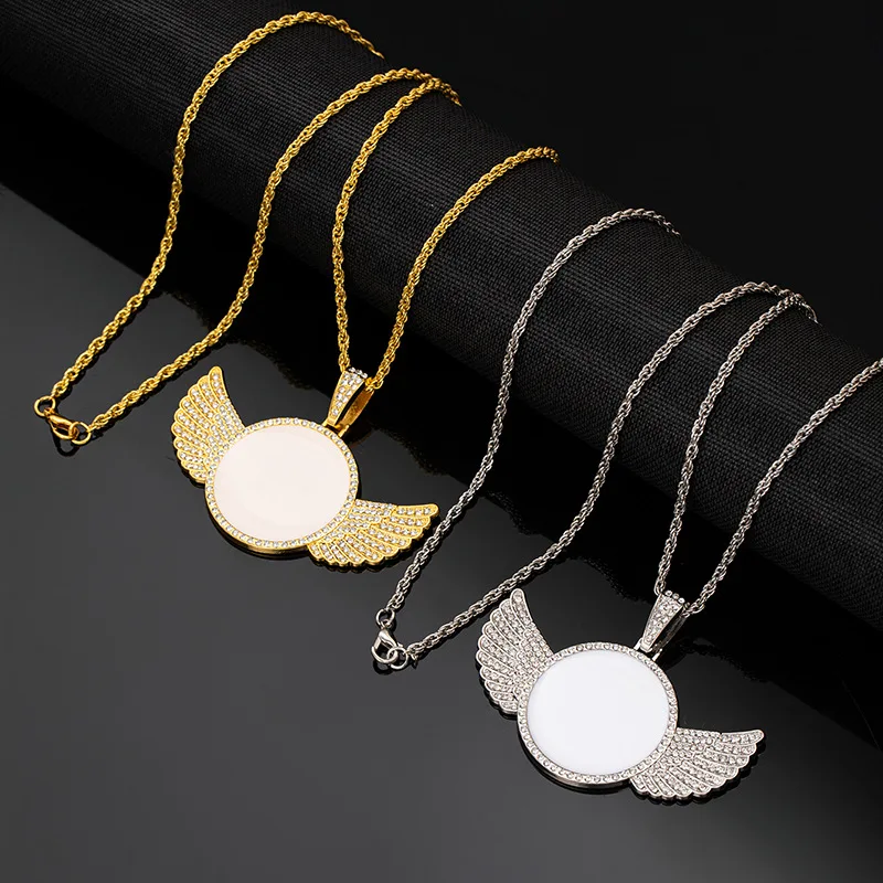 1Pc wing photo necklace European and American personality stickers photo frame chain trendy cool hip hop sweater chain