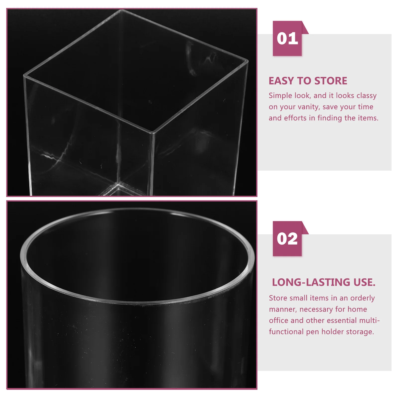 

2Pcs Acrylic Pen Holder Makeup Brush Organizer Clear Rotatable Brush Cup Desk Storage Container Acrylic Pen Holder