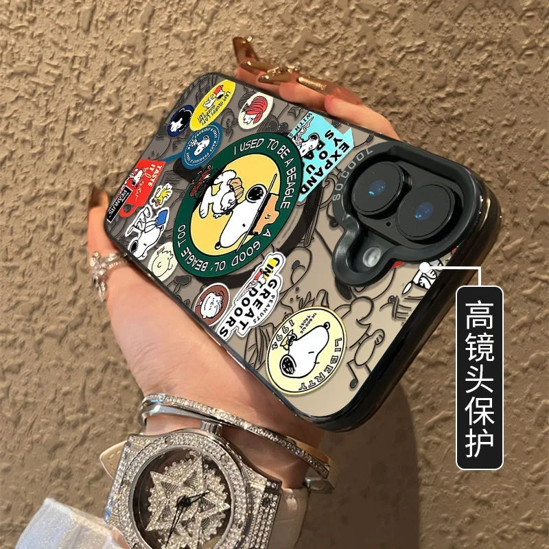 Casing Ponsel Stempel Snoopy Lucu untuk iPhone 11 12 13 14 15 16 Pro Max Pos Office Snoopys Magnetik untuk Penutup Tahan Benturan Magsafe