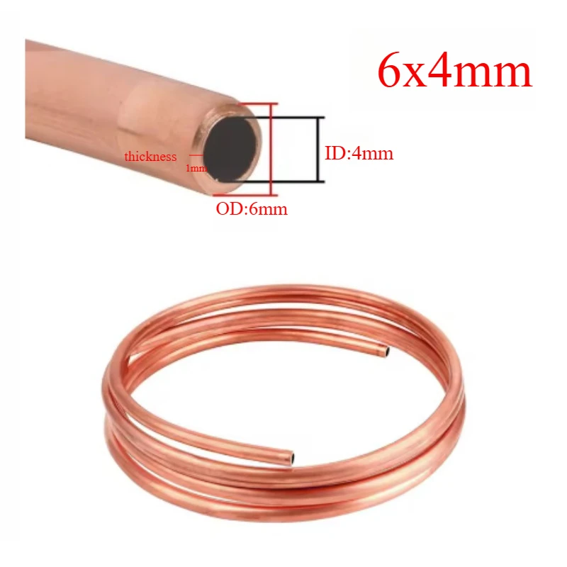 1M T2 Red Copper OD2-10mm Soft Coil Copper Tube Tubing Airs Conditioning Refrigeration Capillary Wire Pipes 2/3/4/6/8/10