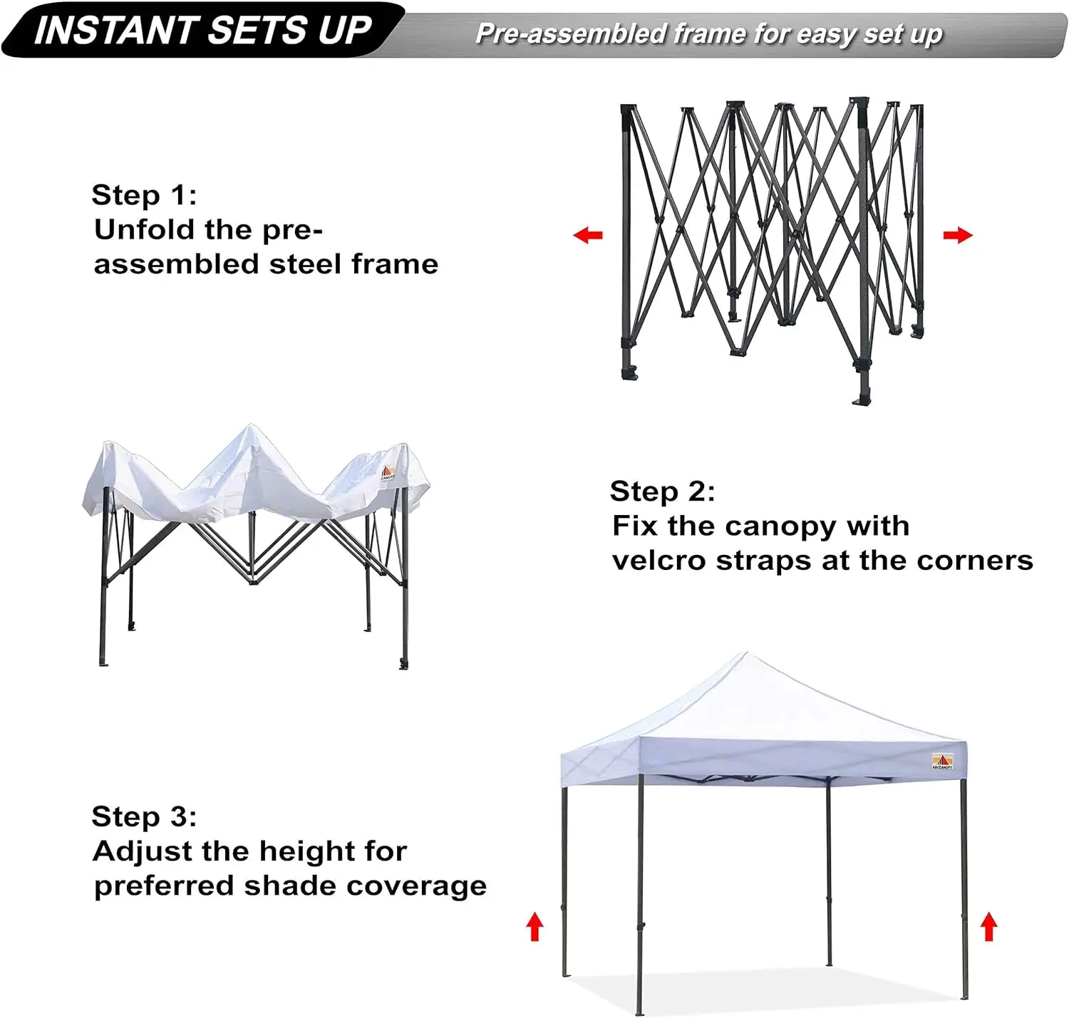 Patio Pop Up Canopy Tent 10x10 Commercial-Series (White)Can accommodate 10 people at the same time UV protection, UPF 50+