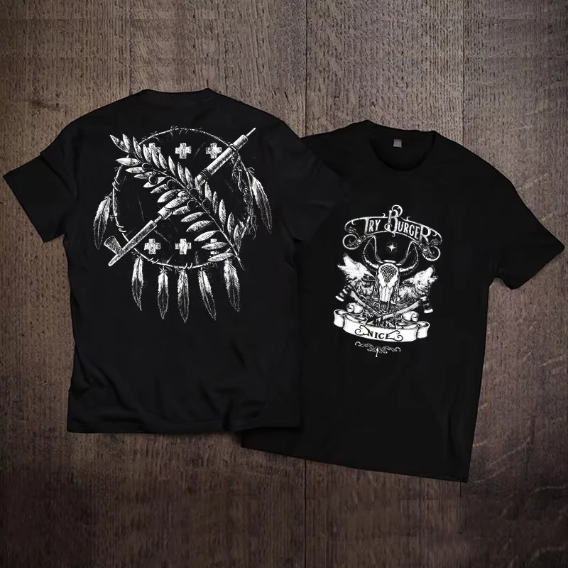 2026 European and American Motorcycle Heavy Short Sleeve T-shirt Male Rock American Retro Cotton Tough Guy Motorcycle Print