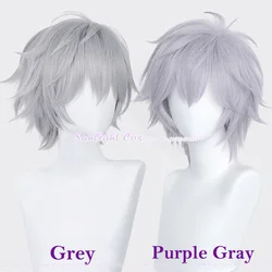 Anime EVA Cosplay Wig Kaworu Nagisa Cosplay Wig 32cm Grey/Purple Gray Wig Heat Resistant Synthetic Hair Role Play Wig + Wig Cap