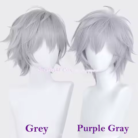 Anime EVA Cosplay Wig Kaworu Nagisa Cosplay Wig 32cm Grey/Purple Gray Wig Heat Resistant Synthetic Hair Role Play Wig + Wig Cap