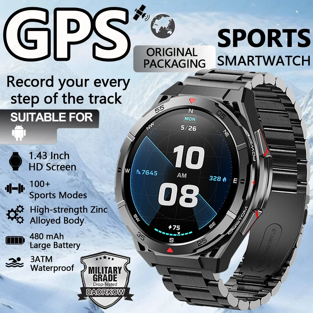 

New Smart Watch GPS Sports Compass Altitude Air Pressure Bluetooth Call 5ATM Waterproof Health AMOLED Screen Smart Watch 480mAh