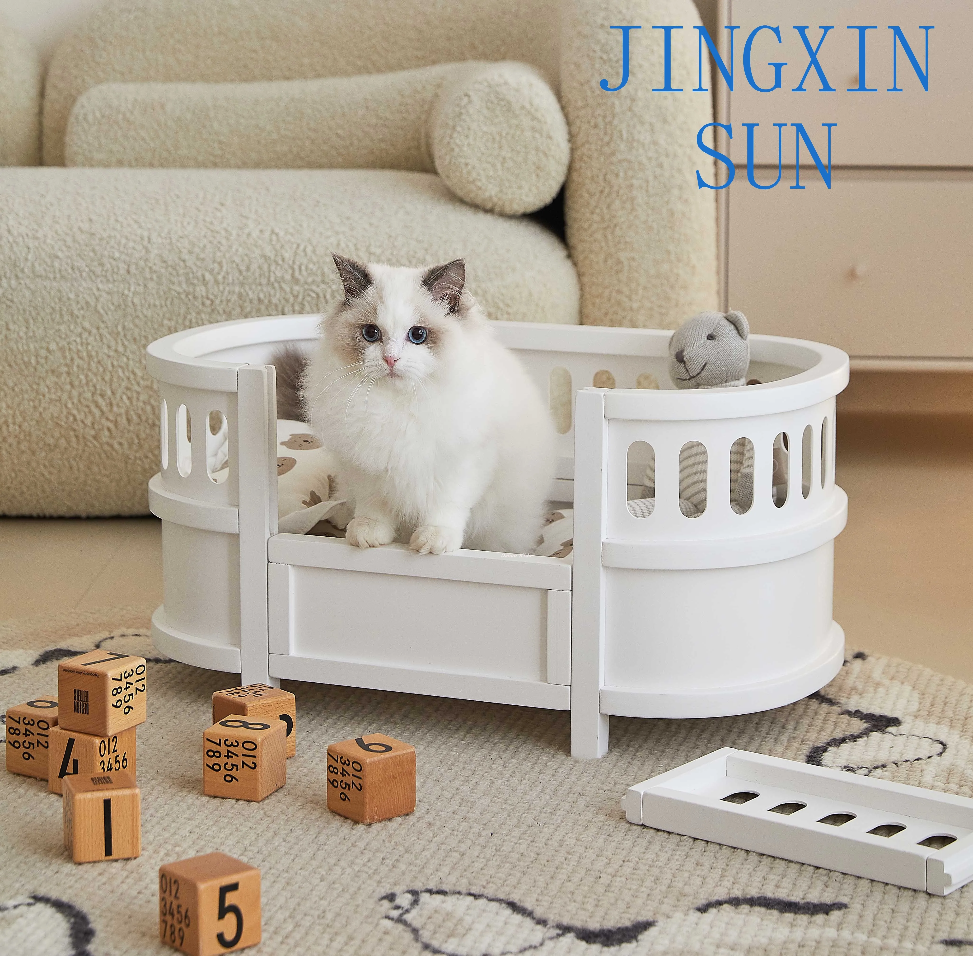 ins Nordic playhouse doll bed Solid wood cat princess bed Removable and washable Four Seasons Universal Wooden