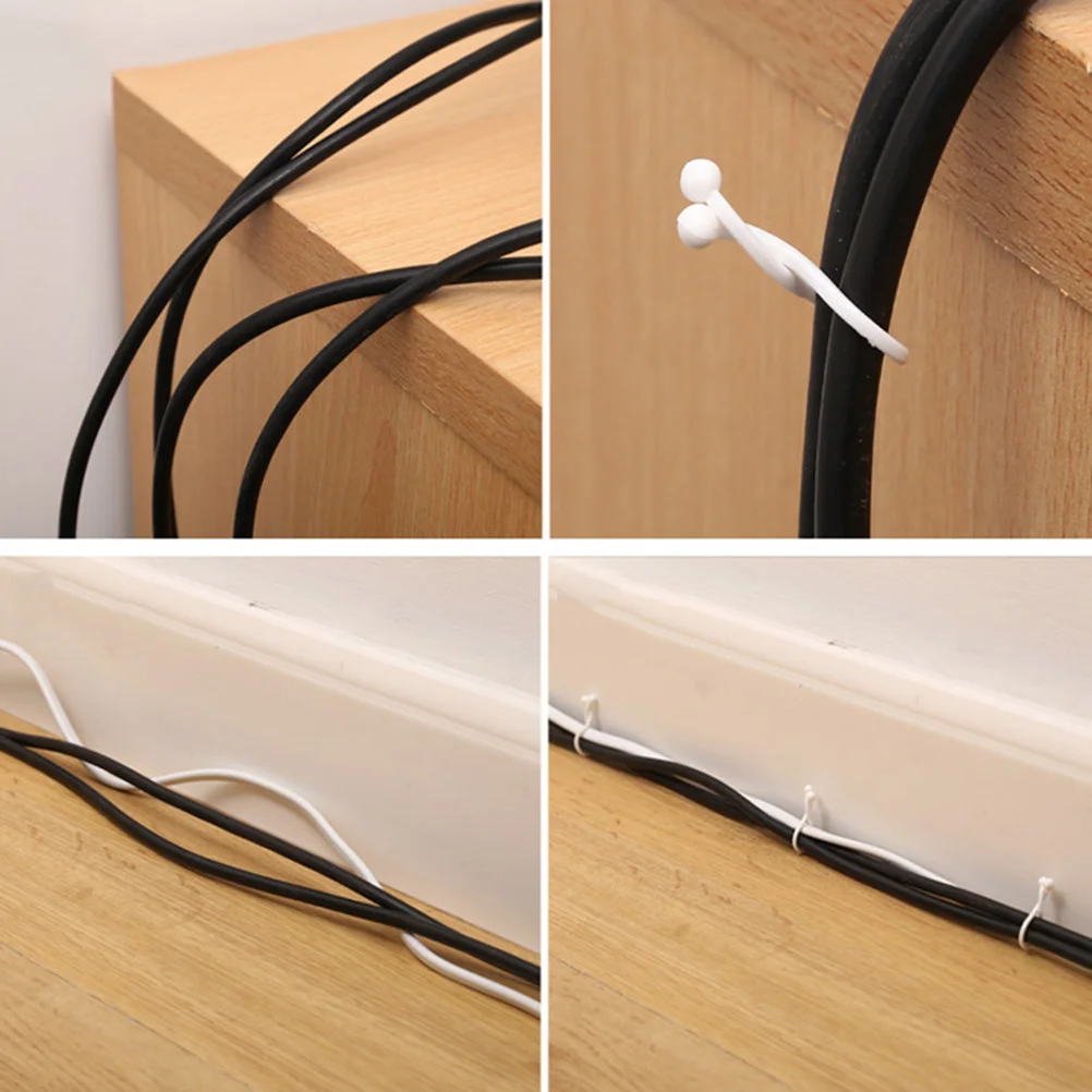 

150pcs Cable Clips Plastic Wire Organizer Mini Cable Winder Cord Management For Home Office Desk Charging Cables White