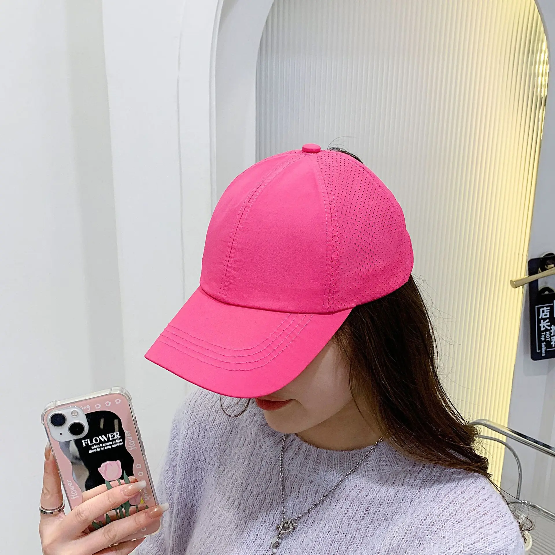 Summer Solid Color Baseball Cap Female Sports Leisure Cross Cap with Hair Extensions Sunshade Sun Protection Hat