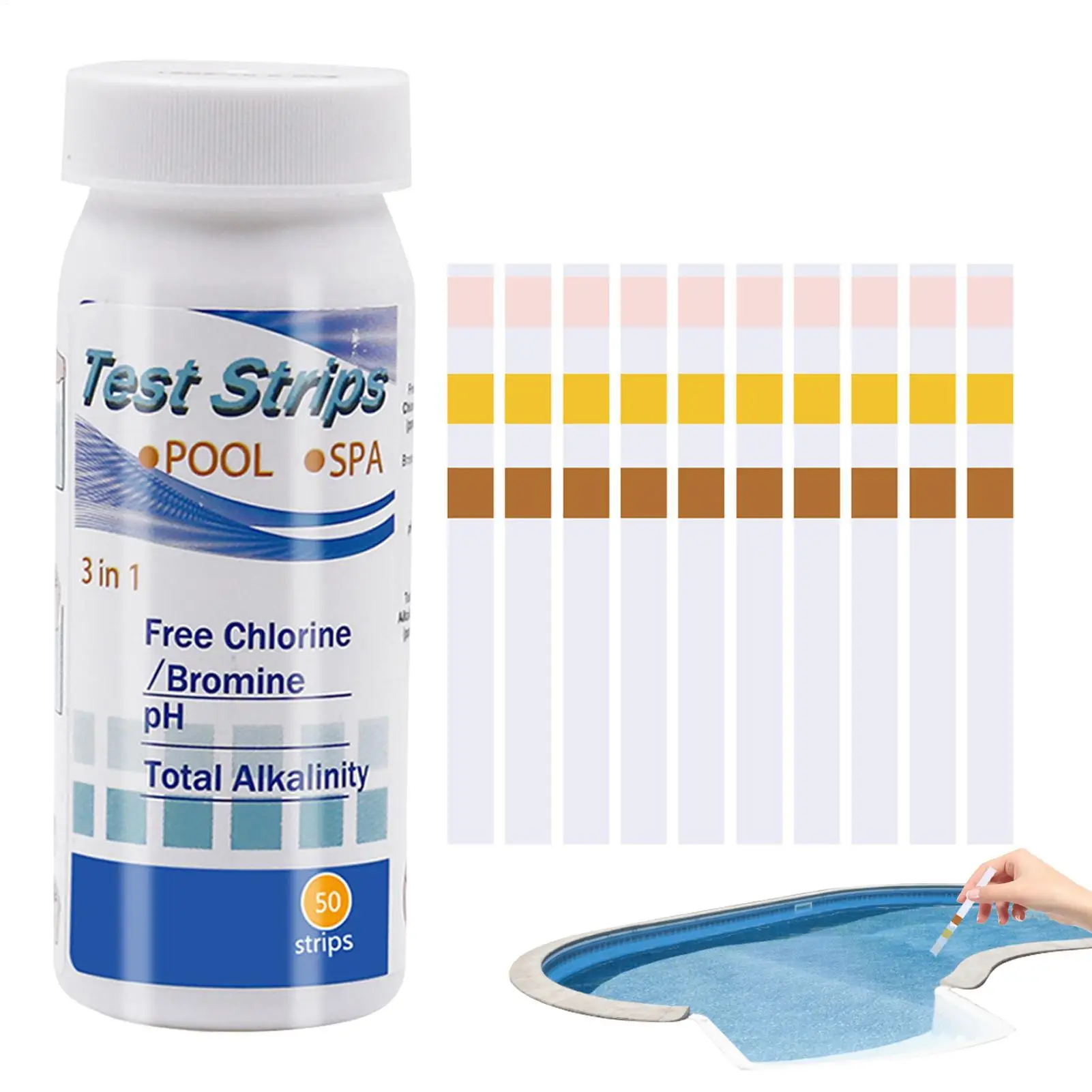 Tub Test Strips Chlorine pH Alkalinity and Hardness Levels in Test Kit for Aquarium Fish Tank SPA Swimming Pools