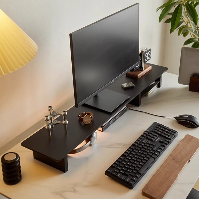 Support multifonctionnel pour ordinateur portable, base de moniteur en bois massif noir, recommandé pour augmenter la partition du bureau, étagère de rangement