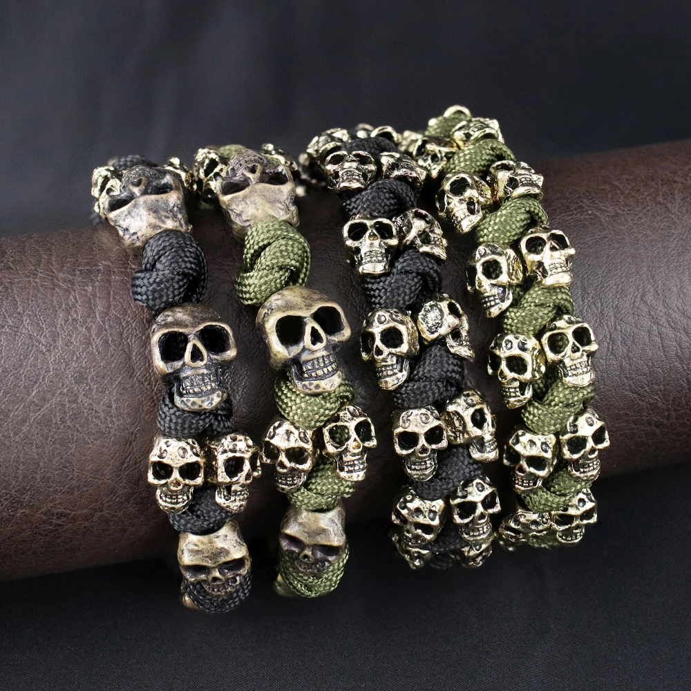 Trendy Popular Skull Bracelets for Men Gift Vintage Skeleton Adjustable Woven Bangle Punk Hip Hop Motorcycle Amulet Male Jewelry