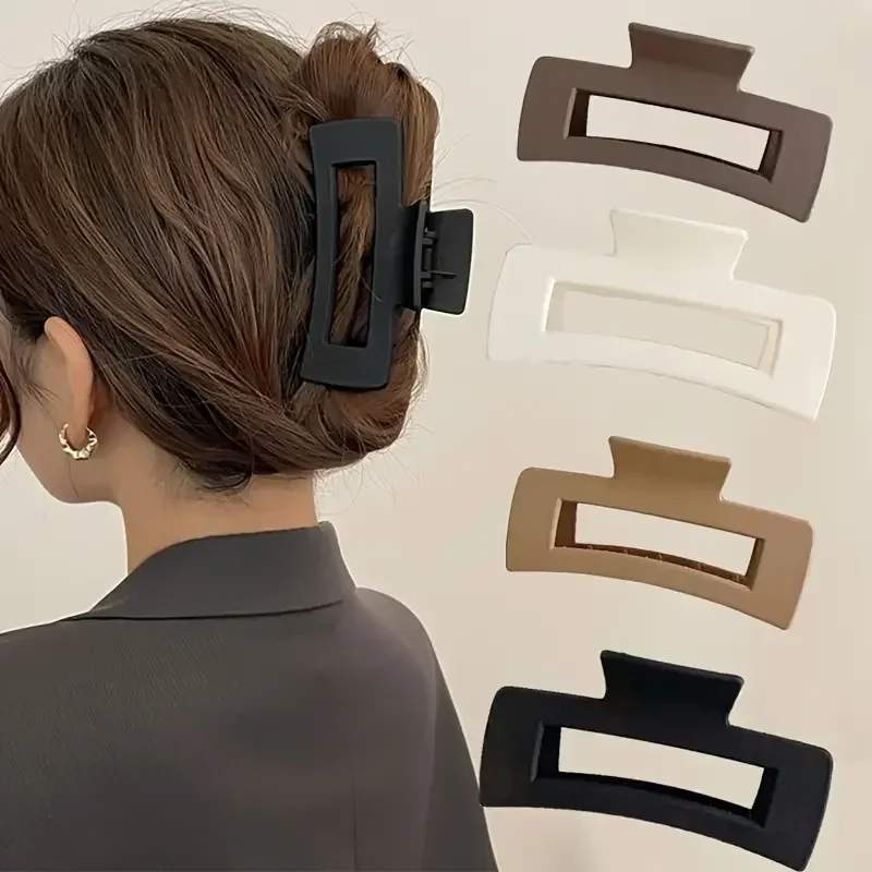 

4pcs Set Women Hair Claw Simple Style Solid Color Big Hair Claw Clips Square Hair Clips Rectangle Fashion Hair Accessories