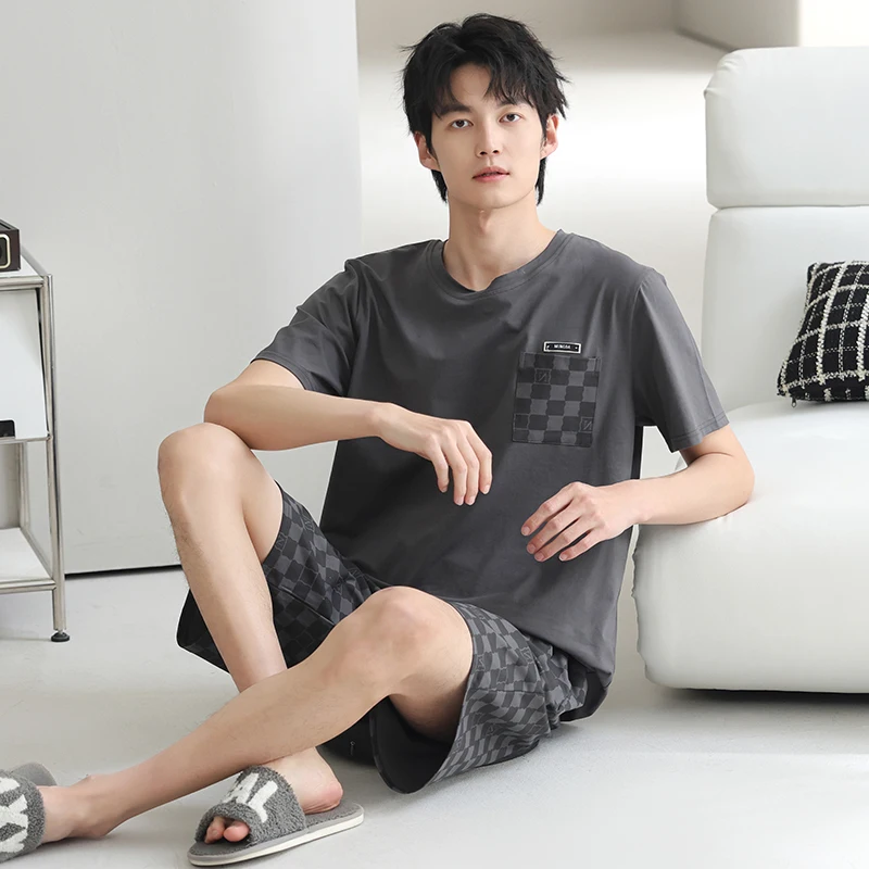 Big Size M-4XL Men Short Sleeve +Short Pant Pajamas Set Summer Modal Pyjama Male Sleepwear