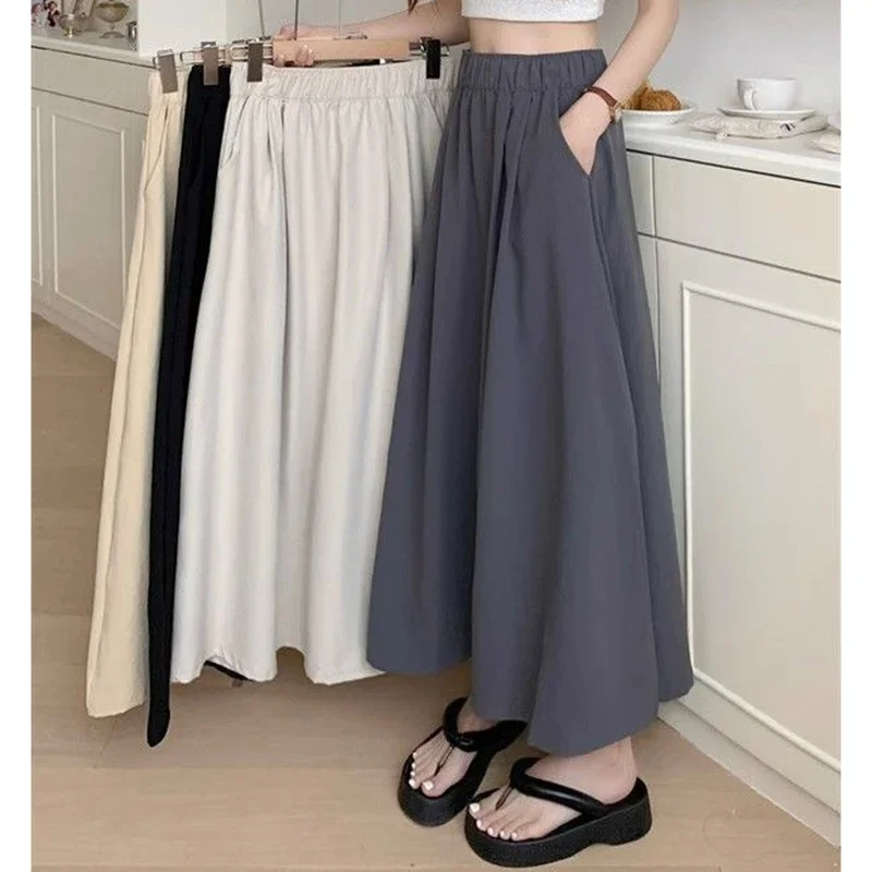 Female Concise Leisure Vacation Skirts 2026 Summer Women Fashion Colorful Long Skirts Girls Versatile Comfortable Elastic Dress