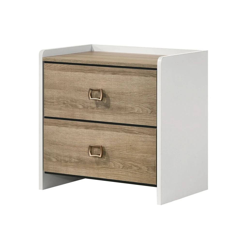 Contemporary Style 1pc Nightstand English Dovetail Drawers Curved Handles Dusty Oak and White Finish Bedroom Furniture