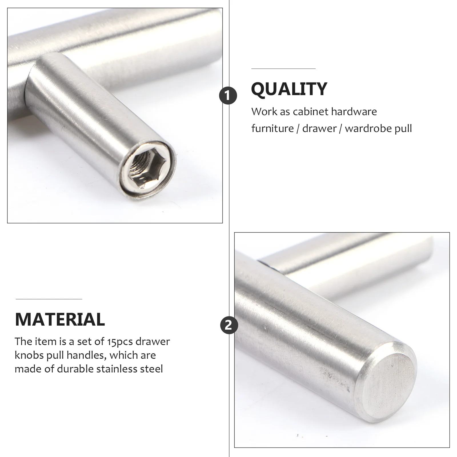 

15pcs Cabinet Handles Stainless Steel Drawer Pulls Glass Door Knobs For Furniture Wardrobe Kitchen Home Decoration (Silver)