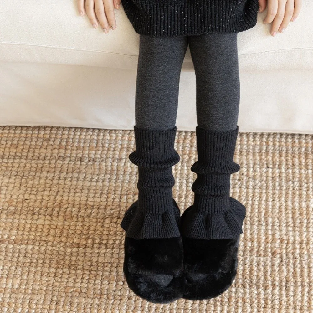 New Solid Color Leg Warmers Thickened Lolita Mid-Calf Sock Harajuku Knitted Boot Covers Kids