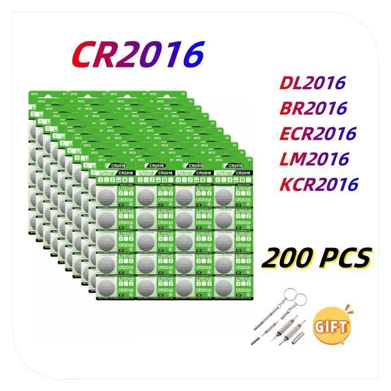 

200PCS CR2016 Button Batteries DL2016 BR2016 LM2016 Cell Coin Lithium Battery For Watch Electronic Toy Calculators