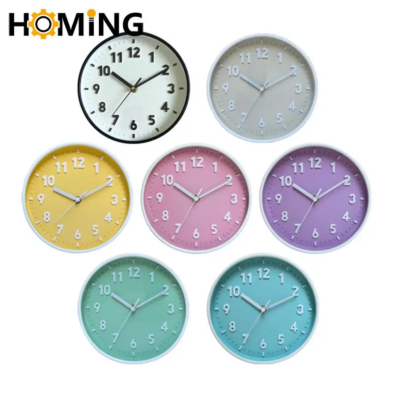 Modern Simple Wall Clock 8 Inch Candy Color Silent Clocks Ornament For Home Bedroom Dormitory Living Room Pointer Wall Clock