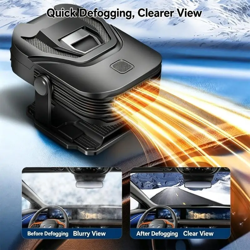 12V Car Heater and Windshield Defogger, 150W Warm Air with Adjustable Support for Defrosting and Localized Heat D7YA
