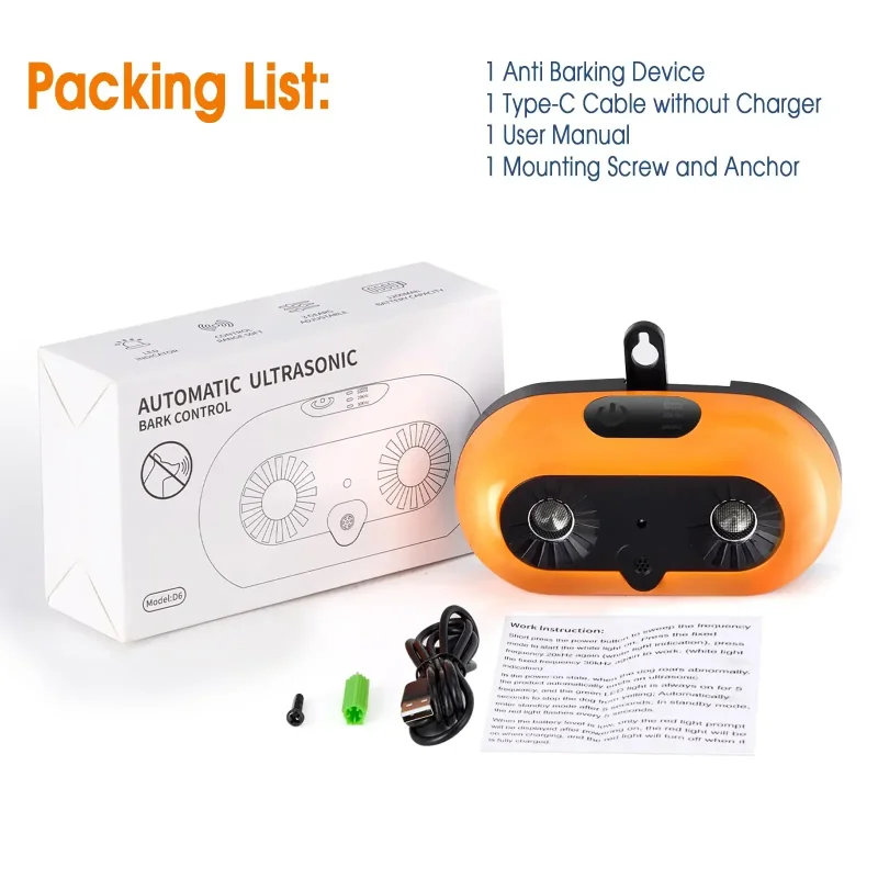 Anti Bark Device for Dogs, Sonic Bark Deterrent with 3 Modes, Rechargeable Barking Box Barking Control Devices IP45 Weatherproof