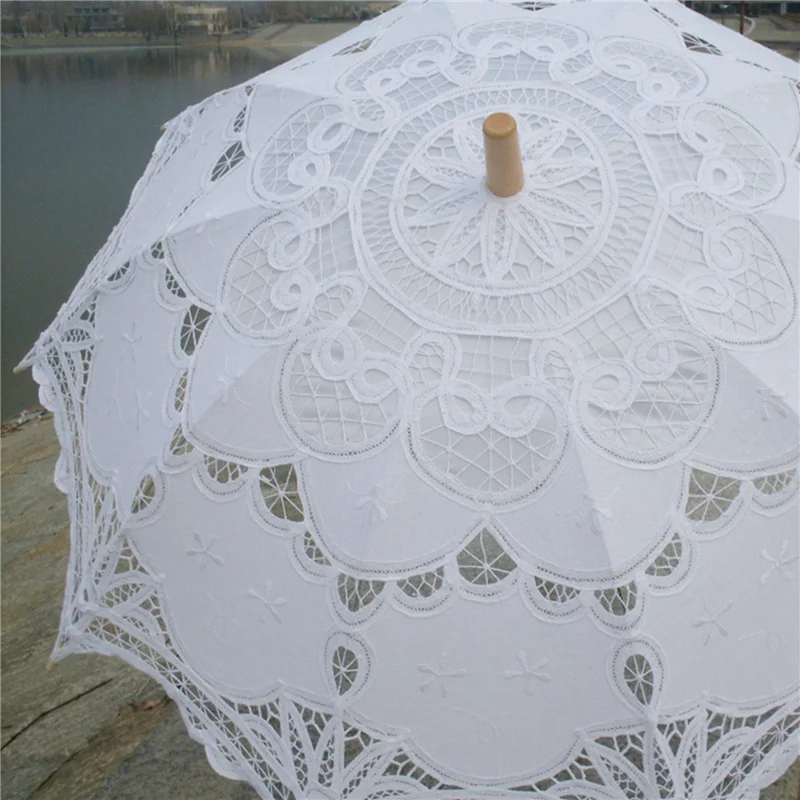 【Hot Cake】5PCS 80Cm Victorian Lace Embroidery Wedding Umbrella Bridal Parasol, White