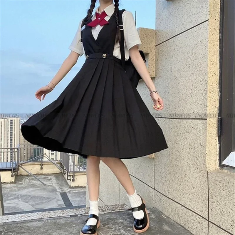 Vestido longo plissado para meninas japonesas, vestido de verão sem mangas para mulheres, uniforme escolar jk, uniforme de classe para estudantes