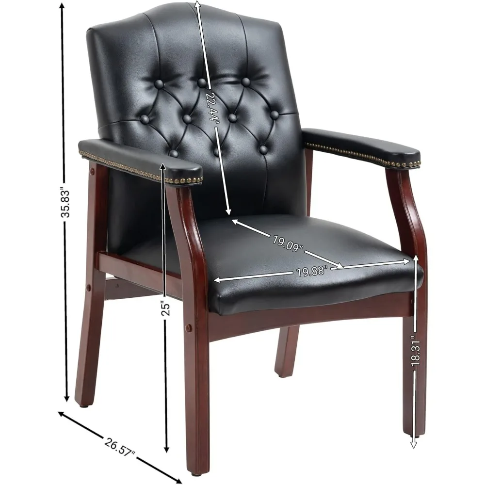 Black Leather Office Chairs Set of 2 - Ergonomic Executive Guest Chairs for Reception, Multi-Scene Use (Waiting Room, Meeting image 3