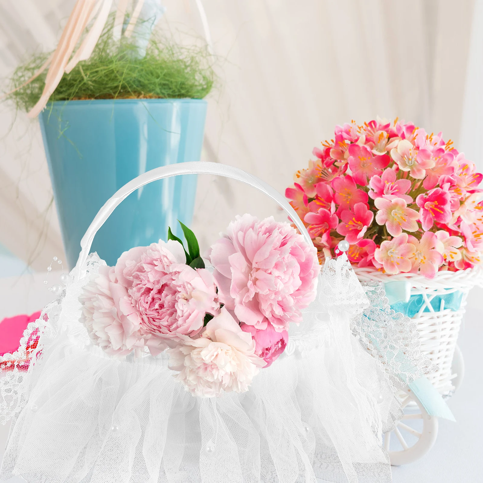 

Wedding Flower Girl Basket Hamper Small Petal Favors Lace Decor Storage Baskets For Flowers Rose Petals Wedding
