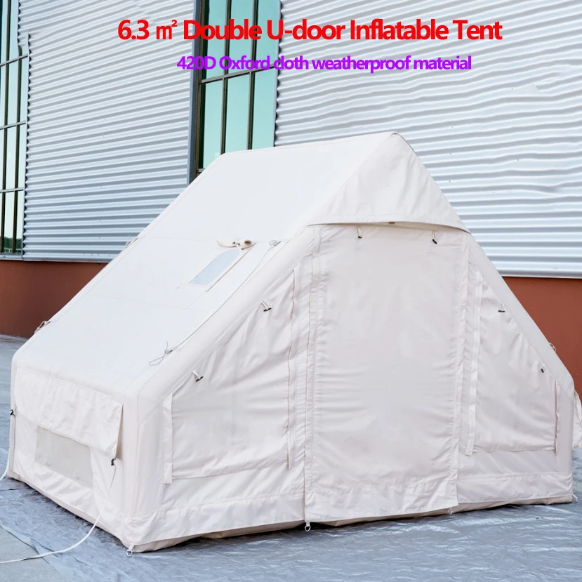 

6.3㎡ Double U-Door Inflatable Tents Set for Camping Parent-child Tent Windproof & Rainproof Automatic 420D Oxford Cloth Marquee