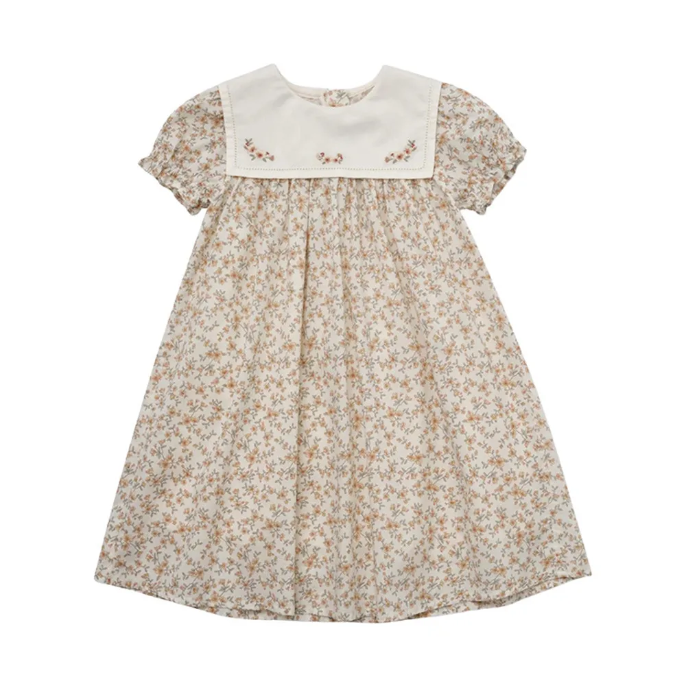 

summer dresses kids girls clothes baby dress French style rustic style Floral pattern large lapel summer girls' dress