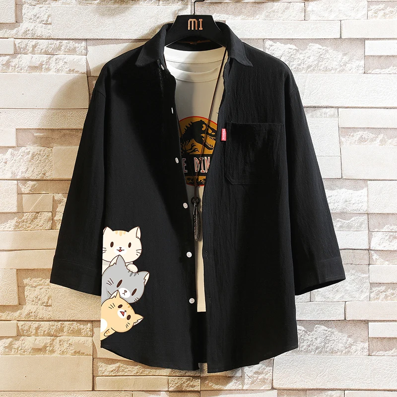 

Lin Men's Casual Shirt Summer 2025 New Style Short Sleeve Seven-Foot Coat Hong Kong Style Trendy Large Size Leisure Shirt Jacket