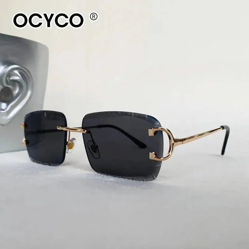OCYCO Neue randlose quadratische Sonnenbrille für Herren, Kupfernickel, modische Punk-Sonnenbrille mit Farbverlauf, Vintage, trendige Brille mit kleinem Rahmen, UV400 – Detail 5