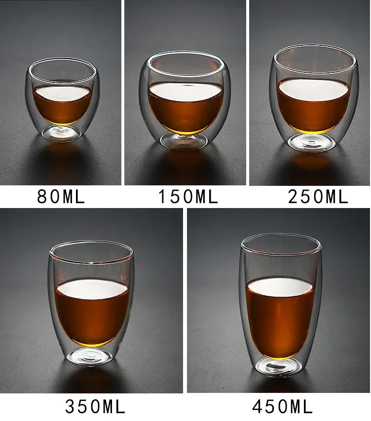 Double Wall Glass Coffee Glass Transparent Tea Cup Set Glass Coffee Cup Set Gift Household Drinkware 150/250/350/450/ml