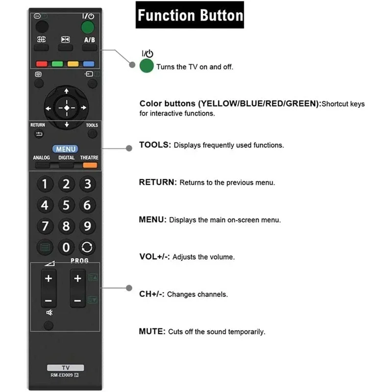 RM-ED009 Replacement Remote Control For Sony LCD Digital TV KDL-40T2800 KDL-40D2810 KDL-40T3000 KDL-40S3010 KDL-40S3000