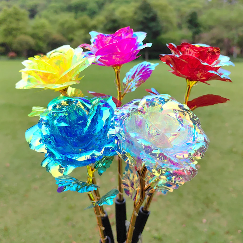 Solar Powered Flower Lights Outdoor Lawn Decorative Lights Solar Rose Grass Light Courtyard Garden 1 drag 5 lights