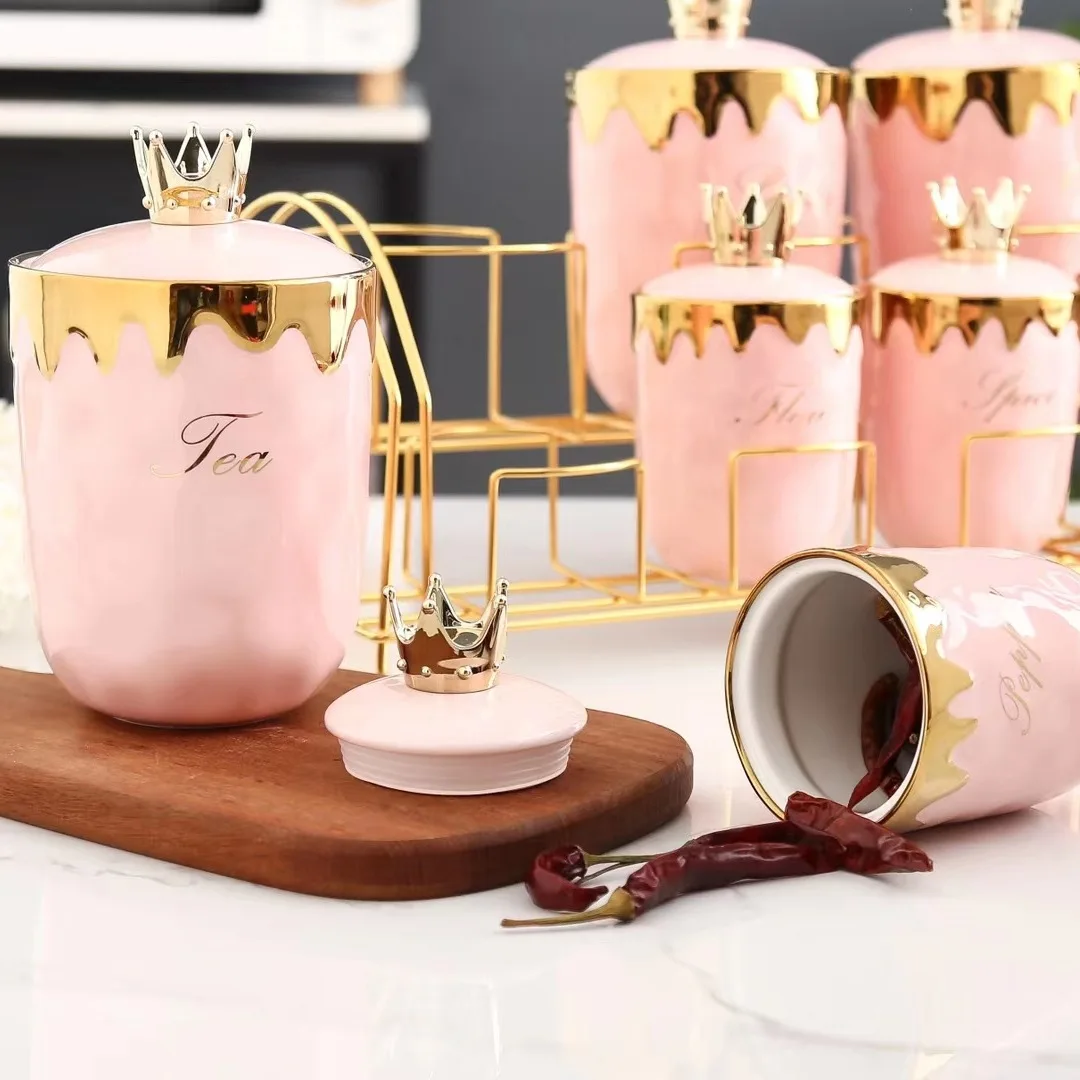 8Pcs/Light Luxury Ceramic Sealed Storage Can Home Kitchen Decoration Storage Can Set Large Capacity Can