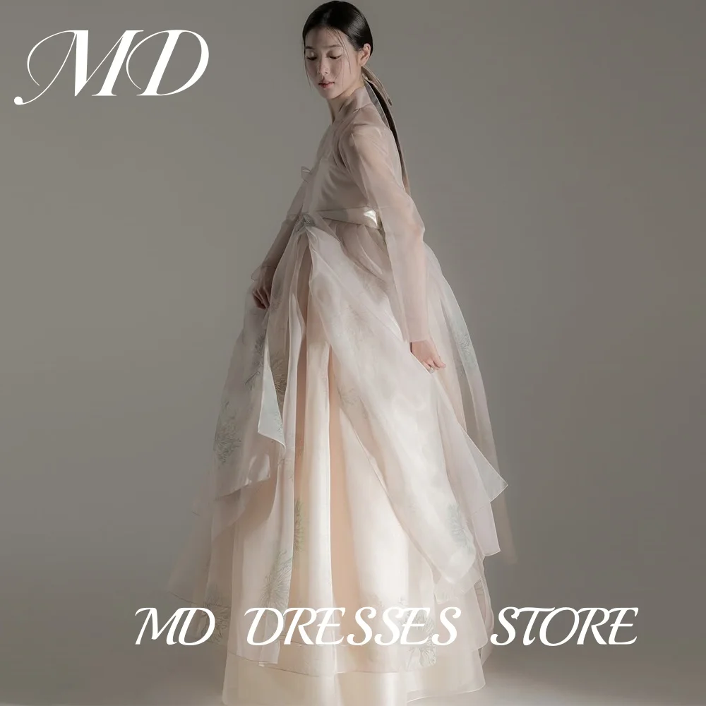 

MD A Line Hanbok Long Sleeve 2PCS V-Neck Wedding Dress Silk Organza Korea PhotoShoot Bridal Gowns Customised Formal Party Dress