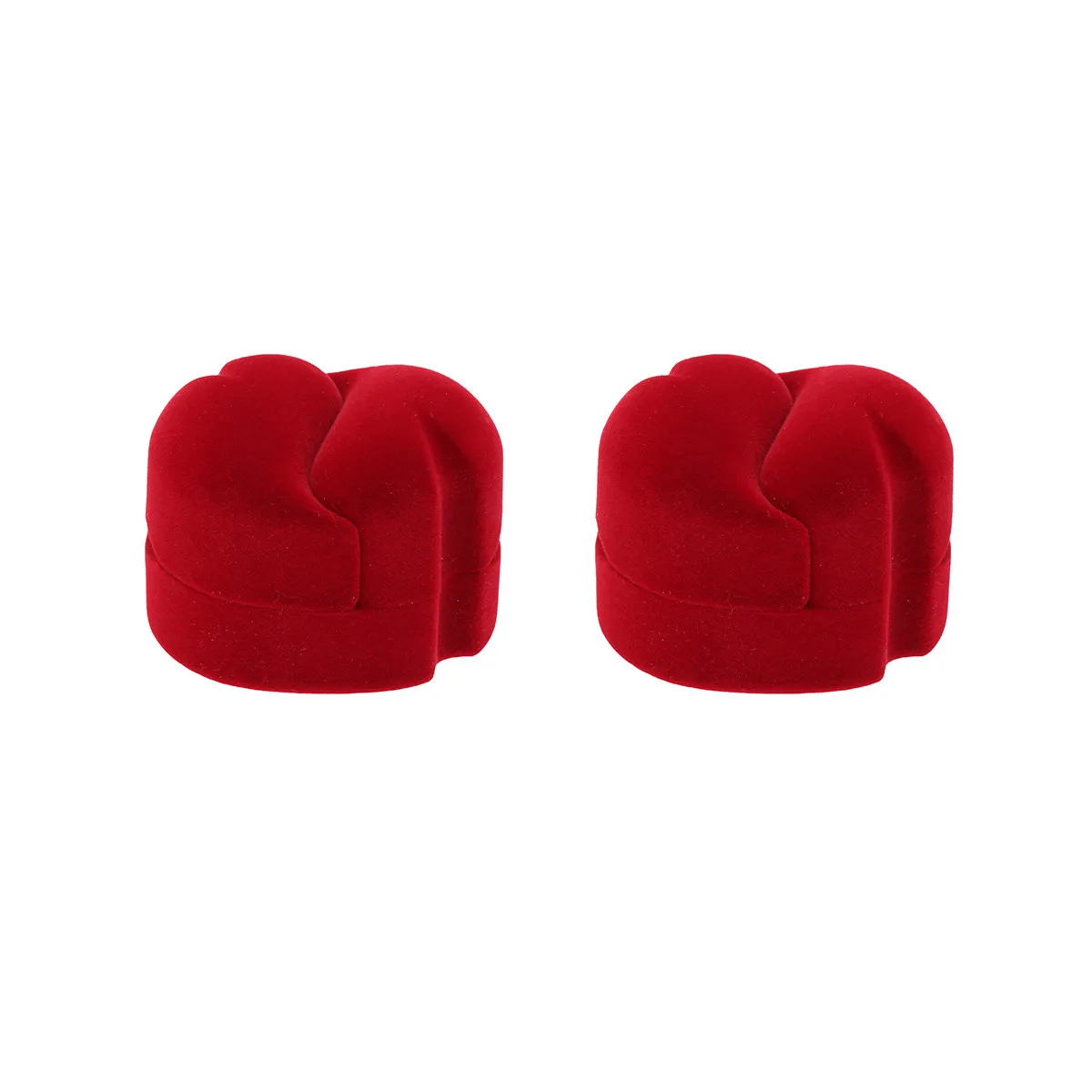 

2Pcs Couples Double Ring Box Red Double Open Design Jewelry Storage Holder for Wedding Engagement Valentine's Day Gift