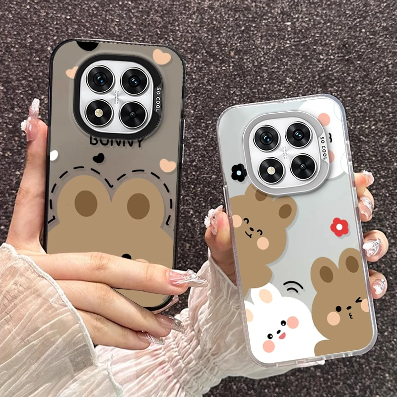 Cartoon Bear For Xiaomi 13 14T Redmi 13C Note 9S 10 12 13 14 Pro Plus POCO X6 M6 X5 C65 K70E IMD Colorful Silver Phone Case