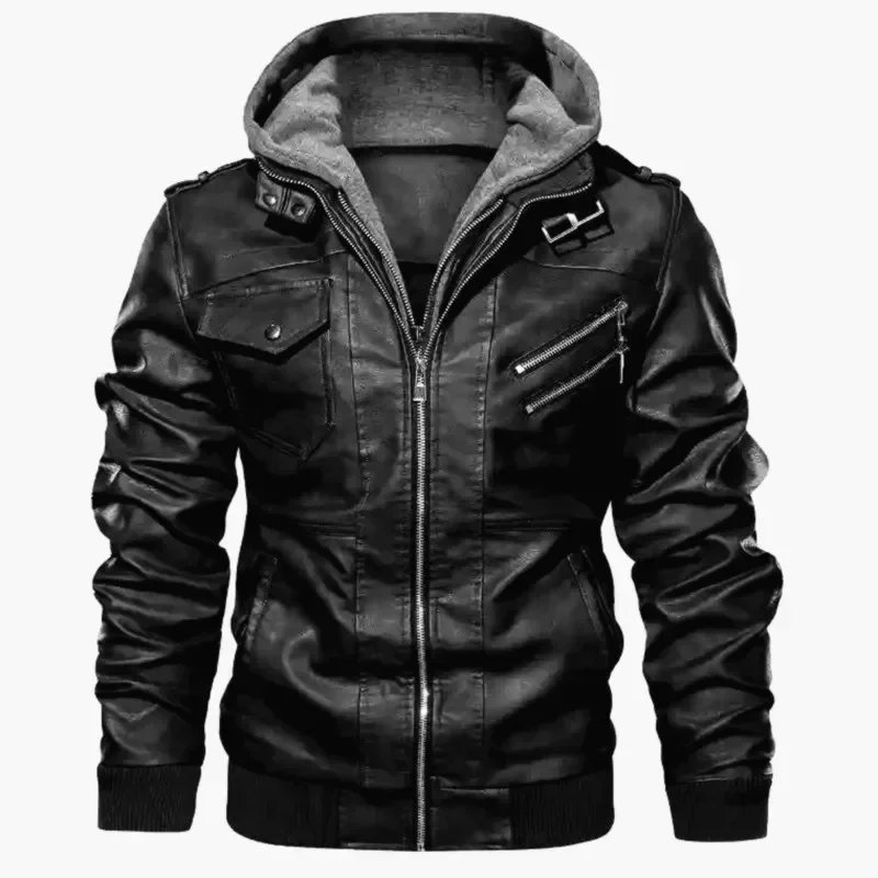 Chaquetas de cuero con capucha para hombre, chaquetas de cuero con capucha, sombrero desmontable, abrigos casuales delgados, ropa de calle, motocicleta, nueva moda, 5XL