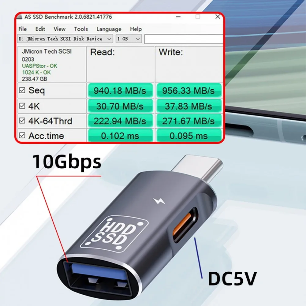 MDR USB-C Type-C OTG para USB 3.0 adaptador fêmea, alimentação para tablet e telefone, 10GBPS, DC 5V