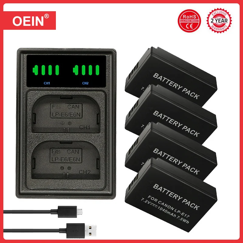 4Pcs LPE17 LP E17 LP-E17 Battery + LCD USB Dual Charger for Canon EOS 200D M3 M6 750D 760D T6i T6s 800D 8000D Kiss X8i Cameras