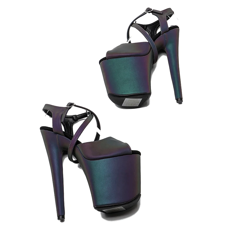 Leecabe 8Inch/20cm Night light Holographic Reflective Platform Sandals party High Heels Shoes Pole Dancing Shoes